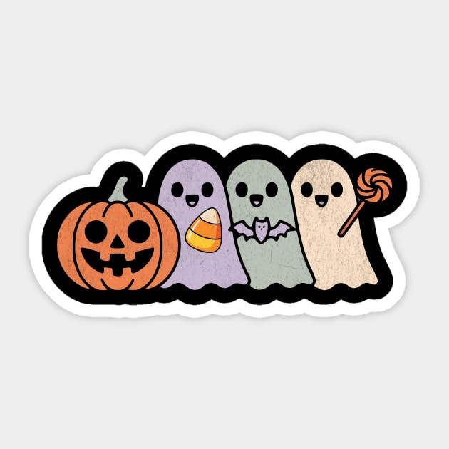 Pumpkin and Halloween Ghost Friends Design Sticker by Designed By Marty